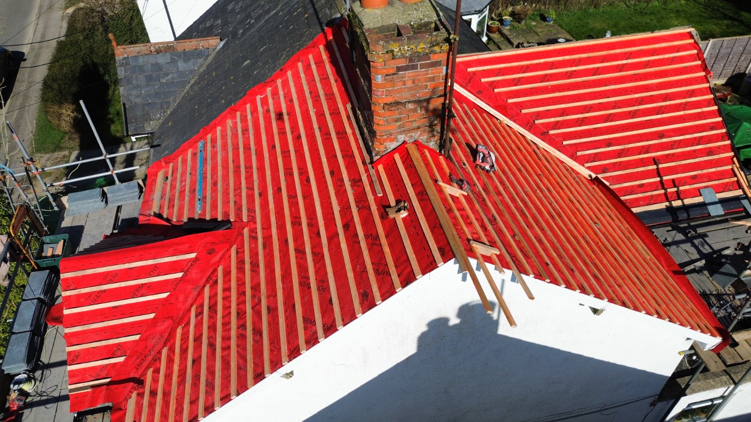 Re-roof in progress with new membrane and battens