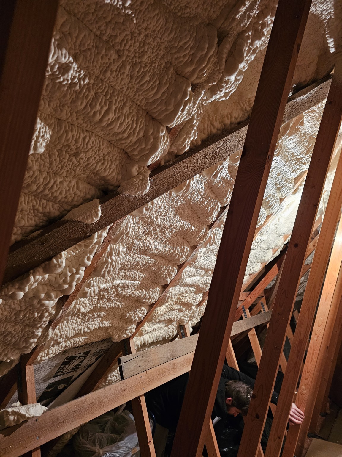 Spray foam insulation in a loft